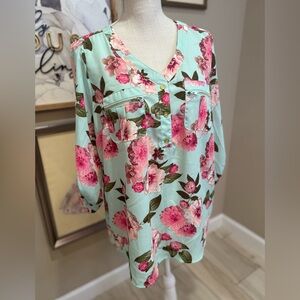 WISHFUL PARK Floral Print V Neck Blouse